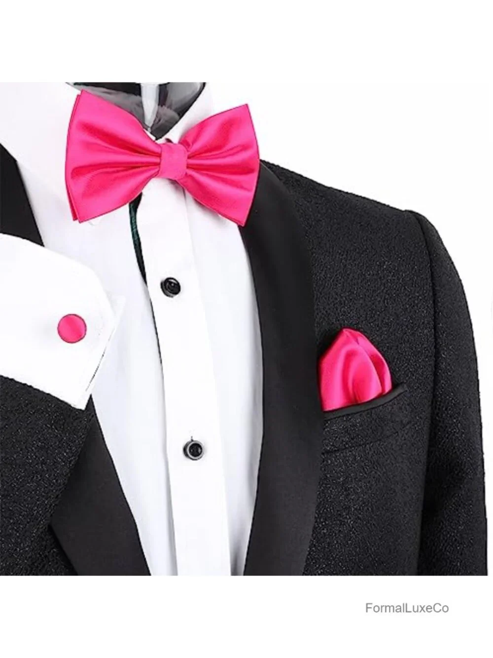 Mens Tuxedo Bow Tie Hanky and Cufflinks Set Polyester Silk Wedding Party